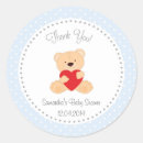 Search for blue bear baby shower stickers Round