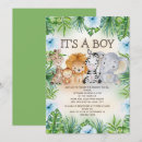 Search for blue flowers baby boy shower invitations Jungle animals