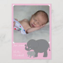Search for elephant birth announcement cards Pink