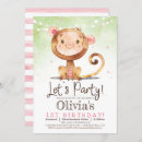 Search for monkey birthday invitations Watercolor