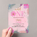 Search for tropical flowers birthday invitations Wild one
