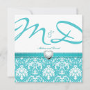 Search for monogram damask blue invitations Aqua