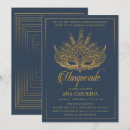 Search for navy blue masquerade party invitations Elegant