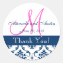 Search for blue damask wedding stickers Thank you