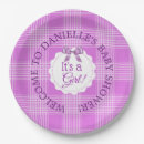 Search for purple gingham paper plates Girl baby shower