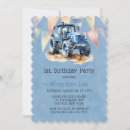 Search for tractor 1st birthday invitations Blue