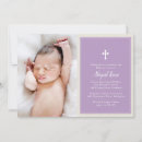 Search for purple photo christening invitations Script