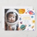 Search for space 1st birthday invitations Rocket