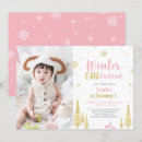 Search for pink and gold winter onederland invitations Girl