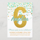 Search for mint and gold birthday invitations Glitter