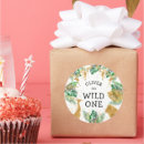 Search for wild one safari animals birthday stickers One year old