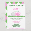 Search for golf 1st birthday invitations Pink
