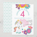 Search for unicorn 4th birthday invitations Girl