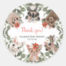 Search for forest animals baby shower stickers Thank you