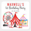 Search for circus birthday stickers Big top