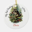 Search for cute racoon christmas tree decorations Woodland animal