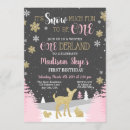Search for pink and gold winter onederland invitations First