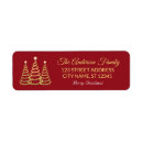 Search for red and gold return address labels Christmas tree