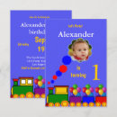 Search for boys train 1st birthday invitations First