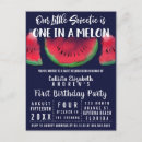 Search for watermelon 1st birthday invitations One in a melon