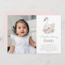 Search for swan 1st birthday invitations Floral