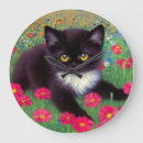 Search for tuxedo cat clocks Black and white cat