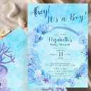 Search for blue seashells invitations Script typography