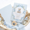 Search for blue gingham baby shower invitations Teddy bear