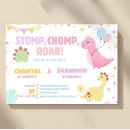 Search for pink dinosaur invitations Stomp chomp roar