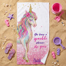 Search for rainbow unicorn beach towels Watercolor
