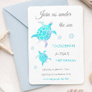 Search for sea turtle 1st birthday invitations Watercolor