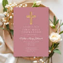 Search for pink cross first communion invitations Christian