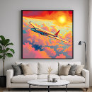 Search for plane in clouds posters Sunset