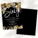 Search for balloons 60th birthday invitations Black and gold