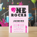 Search for one rocks 1st birthday invitations Pink