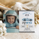 Search for race car 1st birthday invitations Blue