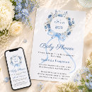 Search for blue floral baby shower invitations Blue and white