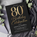 Search for black and gold 80th birthday invitations Modern