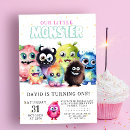 Search for little monster 1st birthday invitations Colourful
