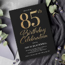 Search for gold 85th birthday invitations Black and gold