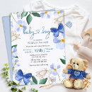 Search for blue flowers baby boy shower invitations Watercolor