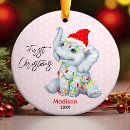 Search for pink elephant christmas tree decorations Baby first christmas