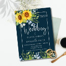 Search for simple sunflower wedding invitations Navy blue