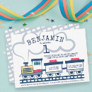 Search for boys train 1st birthday invitations Choo choo train
