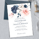Search for navy blue and blush pink wedding invitations Watercolor floral