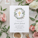 Search for white flowers confirmation invitations Gold cross