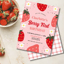 Search for berry 1st birthday invitations Strawberries and daisies
