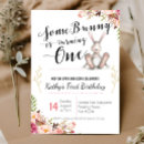 Search for some bunny is turning one birthday invitations Floral