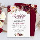 Search for burgundy floral birthday invitations Red
