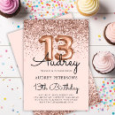 Search for rose gold 13th birthday invitations Glitter